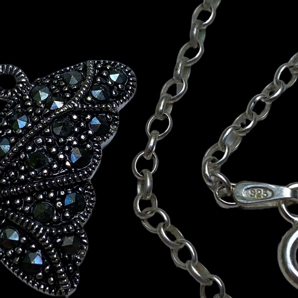 Sterling Silver Marcasite Butterfly Necklace - Picture 4 of 5